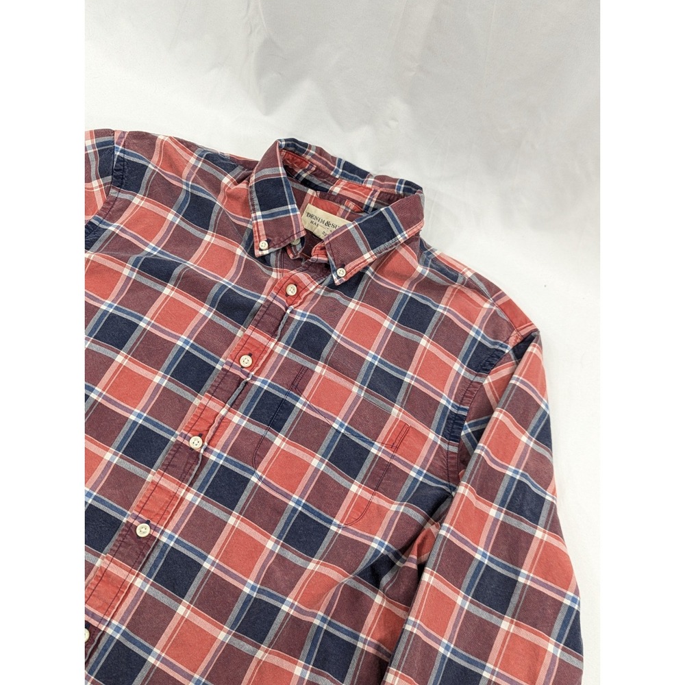 Denim Supply Ralph Lauren Shirt Mens Large Red Plaid Button Up Long Sleeve